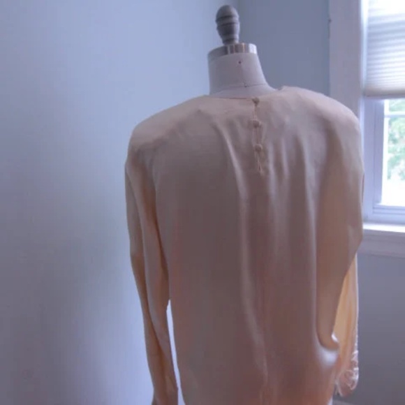 1980’s Cream Silk Oleg Cassini Blouse with Piping - Picture 2 of 4